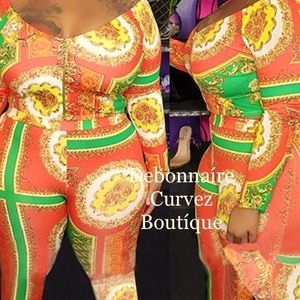 Orange & Green 2-Piece Pant Set